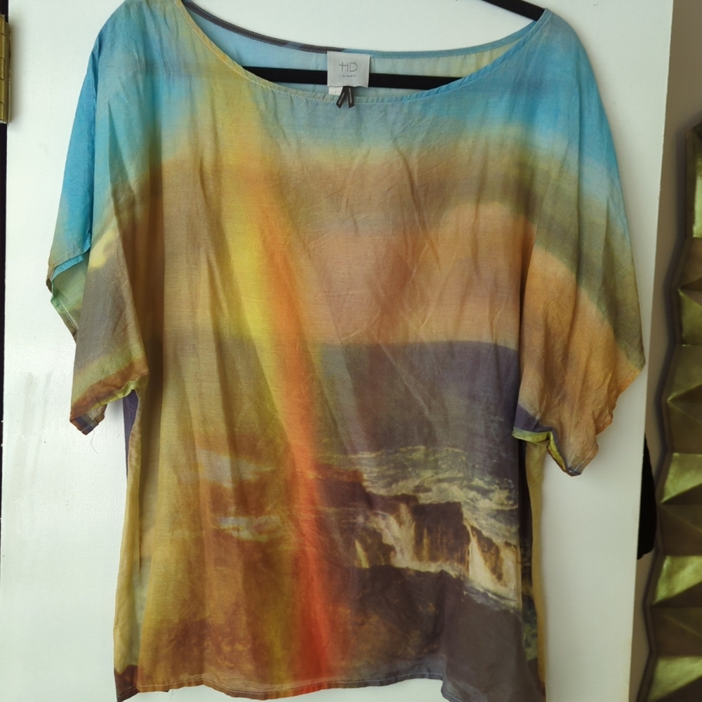 Anthropologie HD in Paris Silk Blend Photo Print Blouse L